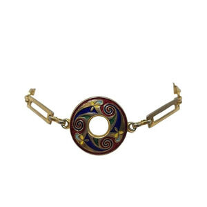 Multicolor Enamel Round Celtic Link Bangle Bracelet Gold Tone Vintage